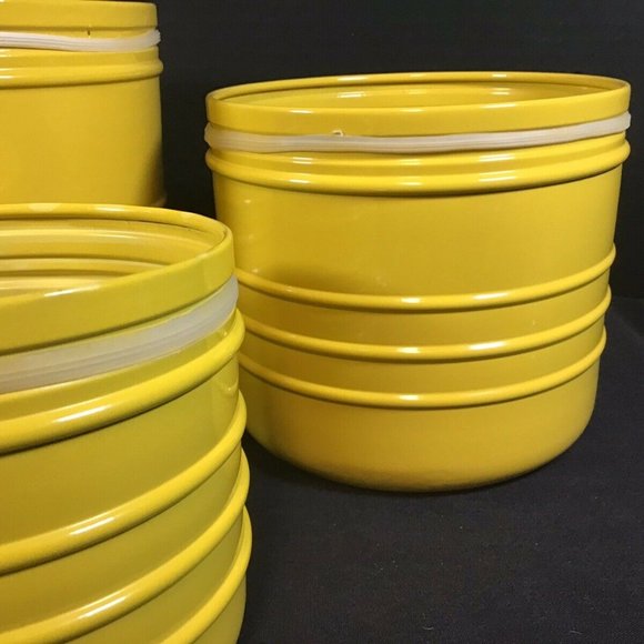 Vintage Pier 1 Imports Metal Canister Set Yellow with Silver Lids India Lot of 3 - Picture 4 of 6